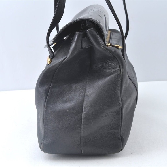 GIANNI VERSACE • AUTHENTIC VINTAGE BLACK GENUINE LEATHER SUNBURST LARGE TOTE BAG - Picture 6 of 16